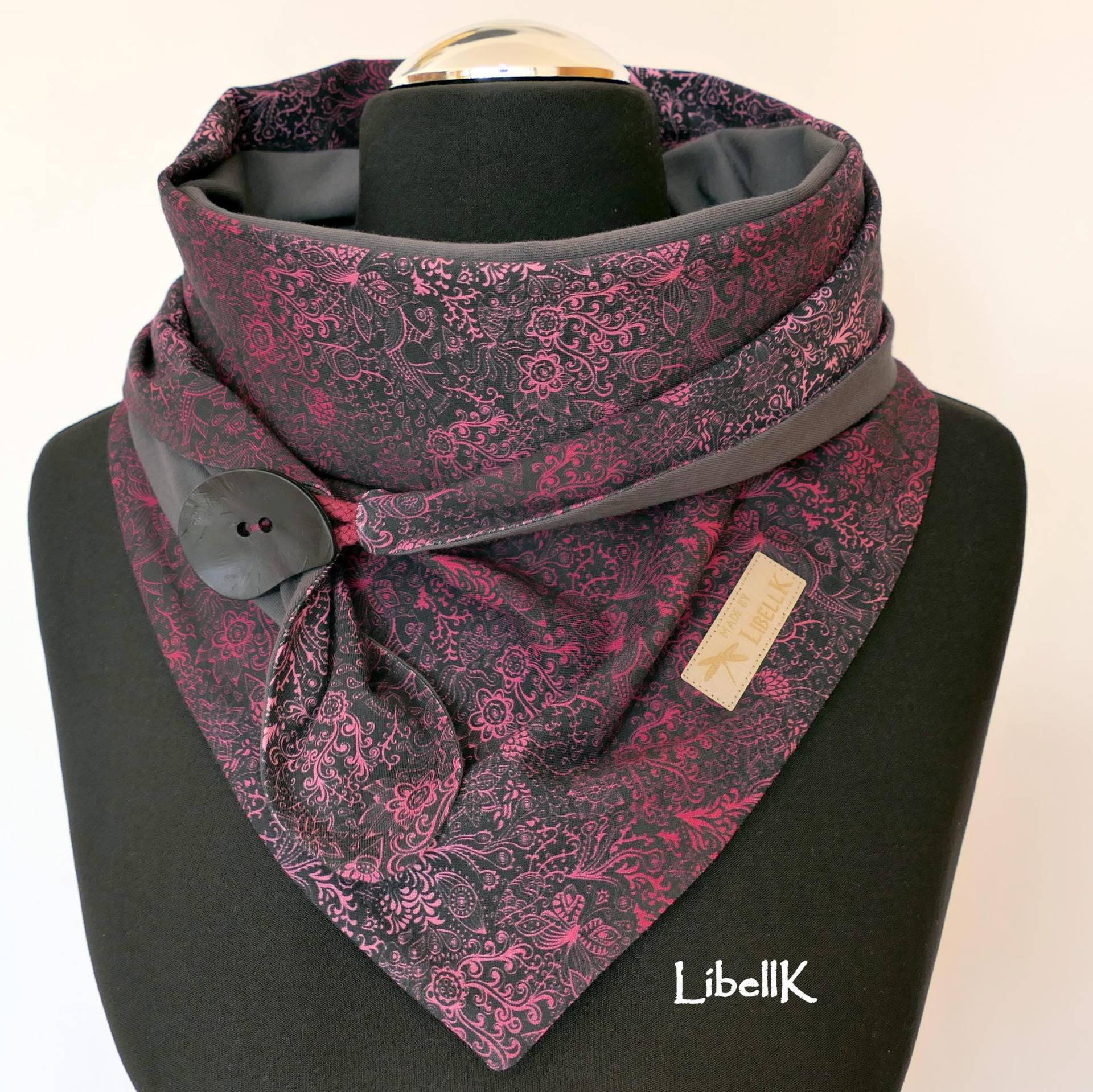 Wickelschal Tuch Beere Anthrazit Mit Knopf Jersey Dreieckstuch Geschenk Damen von LibellK