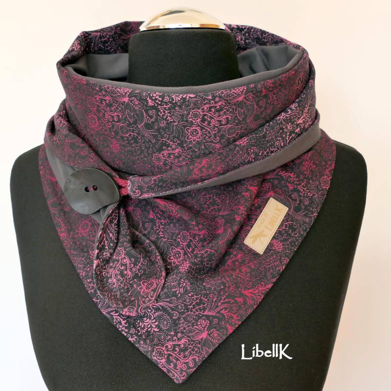 Wickelschal Tuch Beere Anthrazit Mit Knopf Jersey Dreieckstuch Geschenk Damen von LibellK
