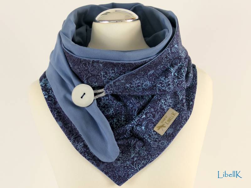 Wickelschal Tuch Blau Rauchblau Mit Knopf Jersey Dreieckstuch Geschenk Damen von LibellK