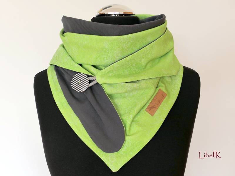 Wickelschal Tuch Limone Grau Mit Knopf Jersey Dreieckstuch Geschenk Damen von LibellK