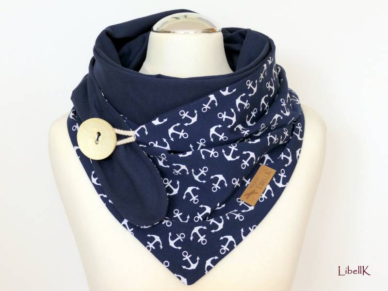 Wickelschal Tuch Weiße Anker Marineblau Mit Knopf Jersey Dreieckstuch Geschenk Damen von LibellK