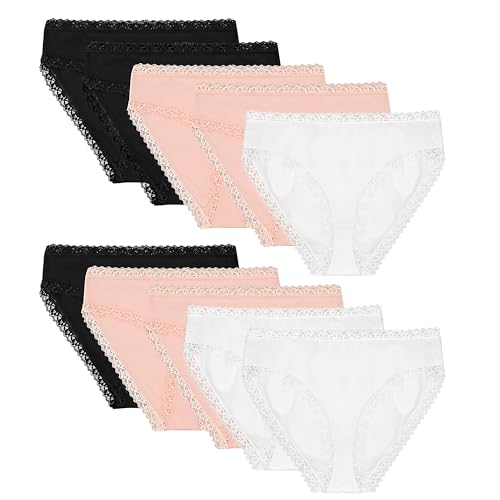 Libella 10er Pack Damen Unterhosen Baumwolle-Slip Damen Spitze Atmungsaktive L 3302 BWP von Libella