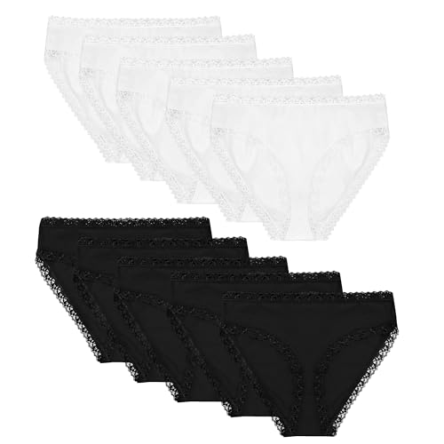 Libella 10er Pack Damen Unterhosen Baumwolle-Slip Damen Spitze Atmungsaktive XL 3302 BW von Libella