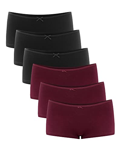 Libella® Unterhosen Panties Boxershorts Damen Unterwäsche Frauen Boyshorts Baumwolle 6er Pack 3901 Schwarz Rot XXL von Libella