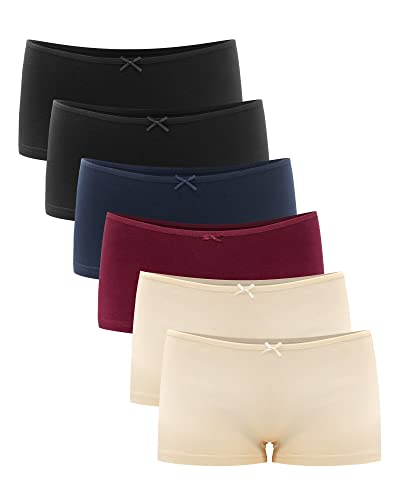 Libella® Panties Damen Boxershorts Unterhose Unterwäsche Set Baumwolle 6er Pack 3901 Schwarz/Hautton/Dunkelrot/Marineblau M von Libella