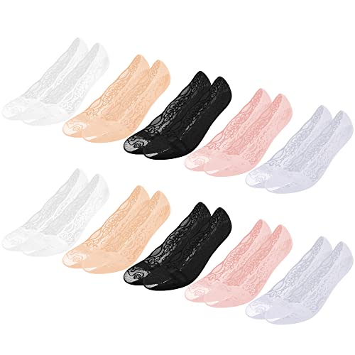 Libella 10er Pack Unsichtbare Socken Damen Ballerina Socken Frauen Füßlinge Rutschfest Netz Spitze Baumwolle Atmungsaktiv Mehrfarbig 2012 35-38 von Libella