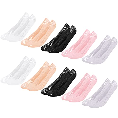 Libella 10er Pack Unsichtbare Socken Damen Ballerina Socken Frauen Füßlinge Rutschfest Netz Spitze Baumwolle Atmungsaktiv Mehrfarbig 2024 39-42 von Libella