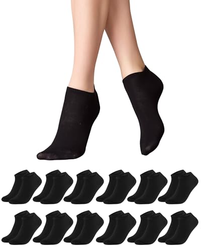 Libella 12 Paar Schwarze Sneaker Socken Damen 35-38 baumwolle socken schwarz damen 35-38,Füßlinge Socken Damen 35-38,Atmungsaktive Socken Damen,Kurze Socken Damen 35-38 von Libella