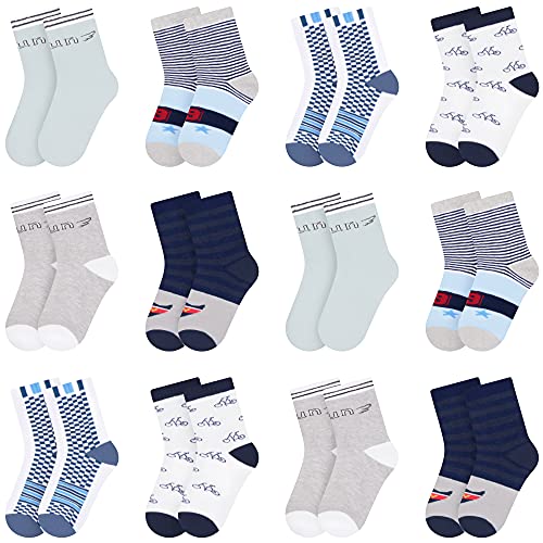 Libella 12er Kinder Jungen Socken mit Streifen und Fahrrad Muster Kids Füßlinge Sneakersocken bunt 2802 27-30 von Libella