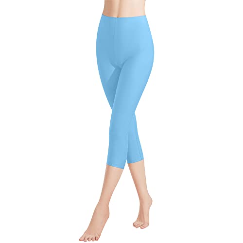 Libella 1er Pack Damen Leggings 3/4 Hose aus Baumwolle Capri-Hose mit Hohe Taille bunt Slim Fit Fitnesshose Mehrfarbig 4161 Hellblau XXL von Libella