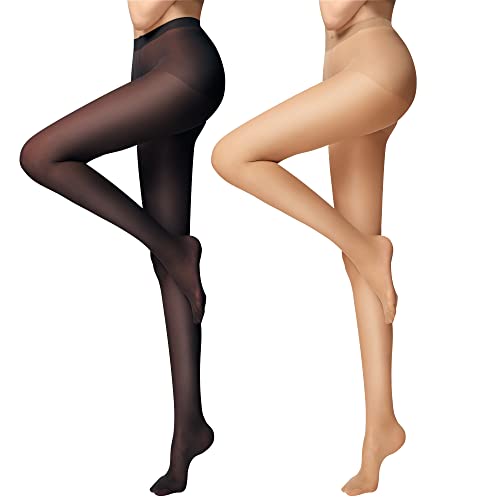 Libella 2er Damen Strumpfhose 15 DEN Mikrofaser Tights Elastisch langlebig Feinstrumpfhose Made in EU Schwarz Beige Größe 3 2516 von Libella