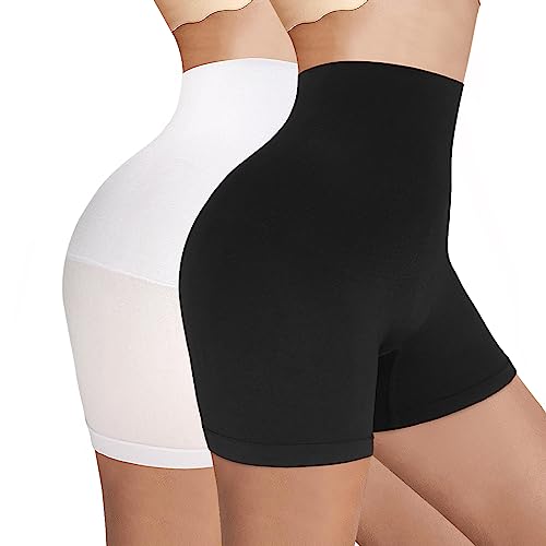 Libella Shapewear Damen Bauchweg Unterhose, Nahtlose Miederhose Damen Body Shaper, Hohe Taille Bauchweg Hose Damen Unter Kleid Rock Anti Scheuern 2er Pack Schwarz+Weiß M/L von Libella