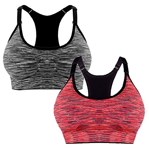 Libella 2er Pack Damen Bustier Bralette Sport BH Wohlfühl-BH Sportliche Comfort BH Gepolsterter Push UP Stützfunktion verstellbare Träger Ohne Bügel Yoga Fitness 3714 Schwarz + Orange LXL von Libella