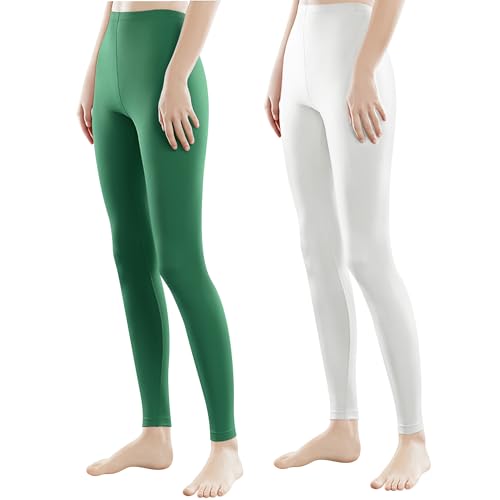 Libella 2er Pack Damen Lange Leggings bunt mit Hohe Taille Slim Fit Fitnesshose Sport aus Baumwolle 4108 Grün Weiß 3XL von Libella