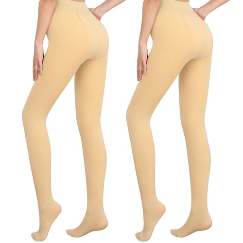 Libella 2er Pack Damen Thermo Strumpfhosen gefütterte Fleece Pantyhose Winter warm blickdichte Leggings Kuschel seamless dicke Plüsch Thermostrumpfhose Mehrfarbig 4152 Vanille-2 M von Libella