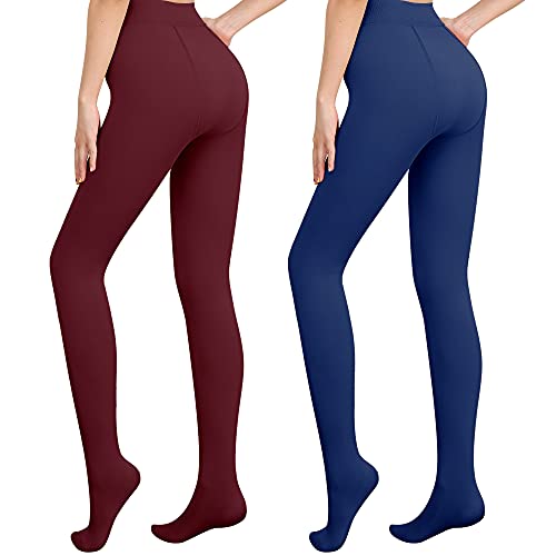 Libella 2er Pack Damen Thermo Strumpfhosen gefütterte Fleece Pantyhose Winter warm blickdichte Thermostrumpfhose Leggings Kuschel seamless dicke Plüsch Mehrfarbig 4152 Rot Blau M von Libella