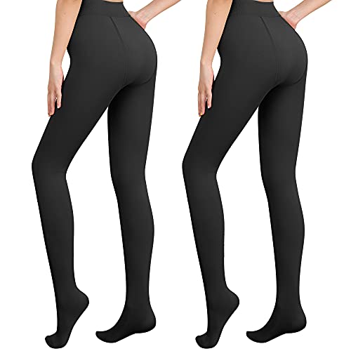 Libella 2er Pack Damen Thermo Strumpfhosen mit Innenfutter Winter warm blickdichte Thermostrumpfhose Kuschel Seamless Treggings hoch Bund Sport Tight Schwarz 4152 S von Libella