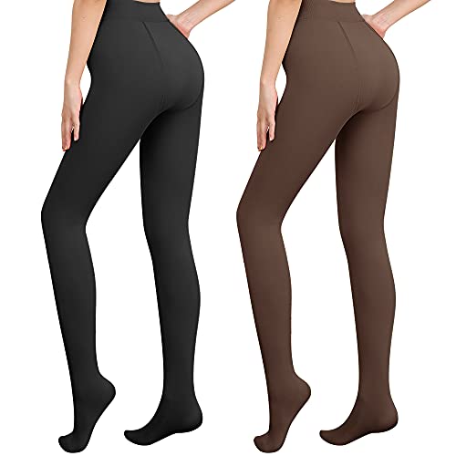 Libella 2er Pack Damen Thermo Strumpfhosen gefütterte Fleece Pantyhose Winter warm blickdichte Thermostrumpfhose Leggings Kuschel seamless dicke Plüsch Mehrfarbig 4152 Schwarz Braun M von Libella