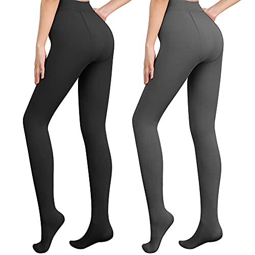 Libella 2er Pack Damen Thermo Strumpfhosen gefütterte Fleece Pantyhose Winter warm blickdichte Thermostrumpfhose Leggings Kuschel seamless dicke Plüsch Mehrfarbig 4152 Schwarz Grau L von Libella