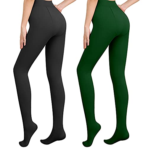 Libella 2er Pack Damen Thermo Strumpfhosen gefütterte Fleece Pantyhose Winter warm blickdichte Thermostrumpfhose Leggings Kuschel seamless dicke Plüsch Mehrfarbig 4152 Schwarz Grün L von Libella