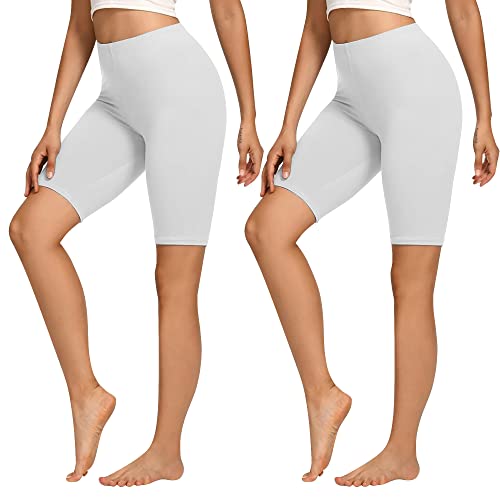 Libella 2er Pack Radlerhose Damen Kurze Leggings Baumwolle High Waist Shorts Blickdicht Sommer Sportshorts Weiß 4165 L von Libella