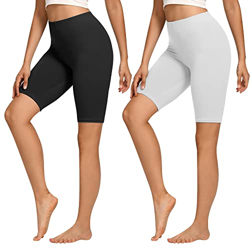 Libella 2er Pack Radlerhose Damen Kurze Leggings Baumwolle High Waist Shorts Blickdicht Sommer Sportshorts Weiß Schwarz 4165 2XL von Libella