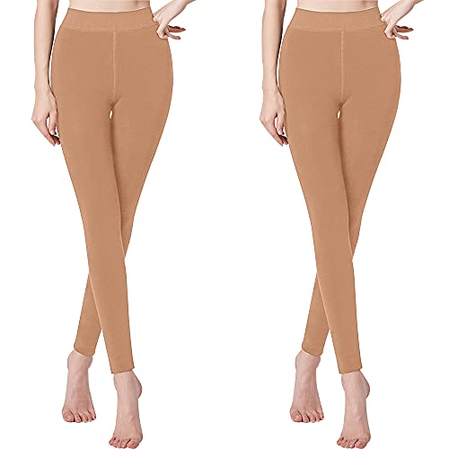 Libella 2er Pack Thermo Legggings Damen gefüttert Winter warm nahtlos Strumpfhose ohne Fuß Kuschel Seamless Treggings hoch Bund Sport Lange Tight 4130 Beige XL von Libella