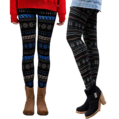 Libella 2er Set Winterleggings Skinny Thermoleggings Laufhose Norweger mit Weihnachtsmotiven Teddy-Innenfleece Frauen/Mädchen 4145A+4145F von Libella