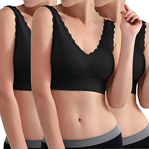 Libella 3er Damen Sport BH Bügelloser Bustier Wohlfühl-BH Komfort-BH Schlaf-BH Freizeit- und Sport BH Seamless Sporttop Schwarz 3747 4XL/5XL von Libella