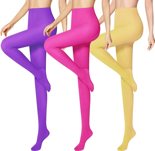 Libella 3er Pack bunte Damen Strumpfhose Mikrofaser 80 DEN in Klassischen und Trendfarben 27227 Pink+Gelb+Violett M von Libella