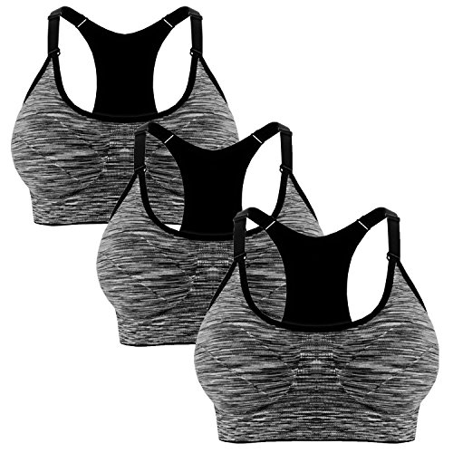 Libella 3er Pack Damen Bustier Bralette Sport BH Wohlfühl-BH Sportliche Comfort BH Gepolsterter Push UP Stützfunktion verstellbare Träger Ohne Bügel Yoga Fitness 3714 Schwarz LXL von Libella