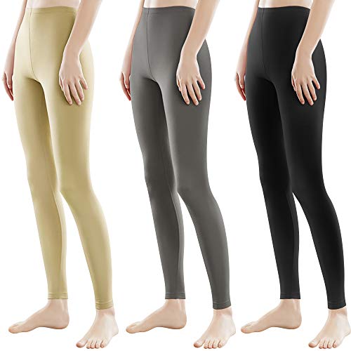 Libella 3er Pack Damen Lange Leggings bunt mit Hohe Taille Slim Fit Fitnesshose Sport aus Baumwolle 4108 Schwarz Grau Beige L von Libella