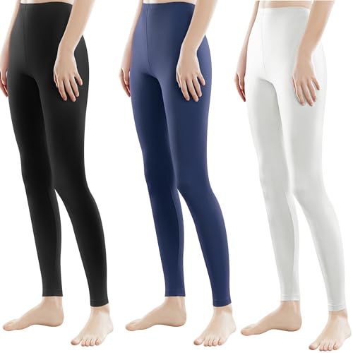 Libella 3er Pack Damen Lange Leggings bunt mit Hohe Taille Slim Fit Fitnesshose Sport aus Baumwolle 4108 Schwarz Marineblau Weiß 2XL von Libella