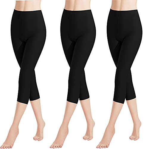 Libella 3er Pack Damen Leggings 3/4 Hose aus Baumwolle Capri-Hose mit Hohe Taille bunt Slim Fit Fitnesshose Mehrfarbig 4161 Schwarz 3XL von Libella