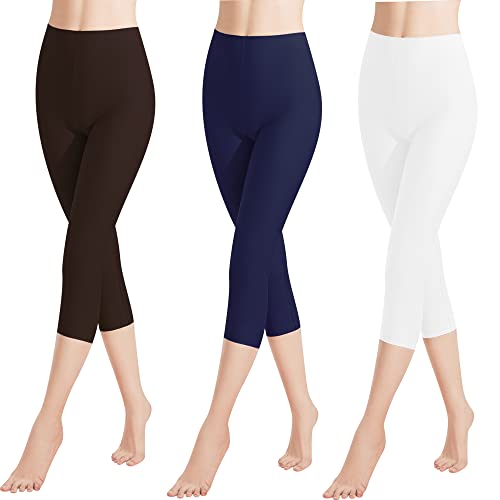 Libella 3er Pack Damen Leggings 3/4 Hose aus Baumwolle Capri-Hose mit Hohe Taille bunt Slim Fit Fitnesshose Mehrfarbig 4161 Schwarz Weiß Marineblau 3XL von Libella