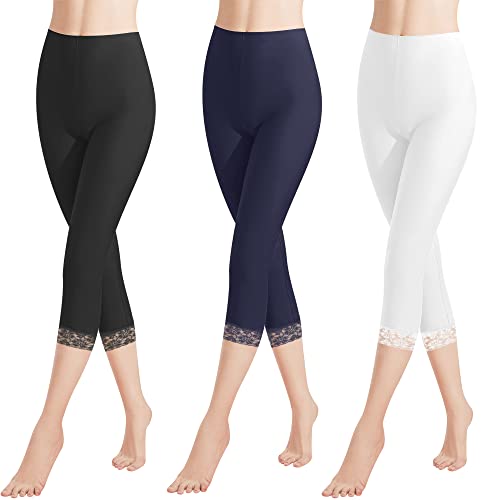 Libella 3er Pack Damen Leggings 3/4 Hose mit Spitze aus Baumwolle Capri-Hose mit Hohe Taille bunt Slim Fitnesshose Schwarz Weiß Marineblau XXL 4166 Libella 3er Pack Damen Leggings 3/4 Hose mit Spitze aus Baumwolle Capri-Hose mit Hohe Taille bunt Slim Fitnesshose Schwarz Weiß Marineblau XXL 4166 von Libella