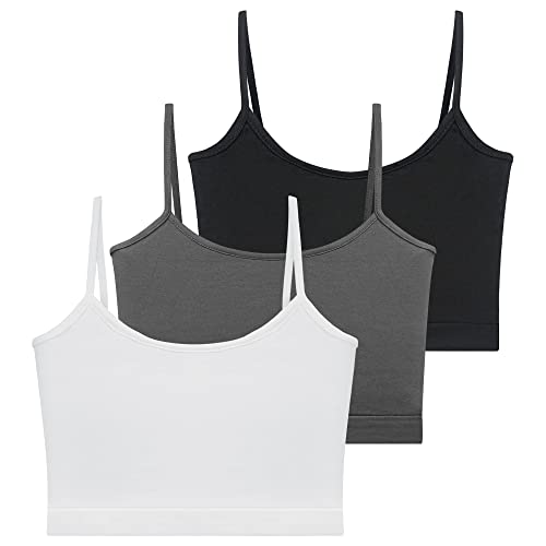 Libella 3er Pack Damen Leibchen Top Sommer Crop Tank Top Baumwolle Spaghetti Racerback Basic Tops 3918 Schwarz+Weiss+Dunkelgrau M von Libella