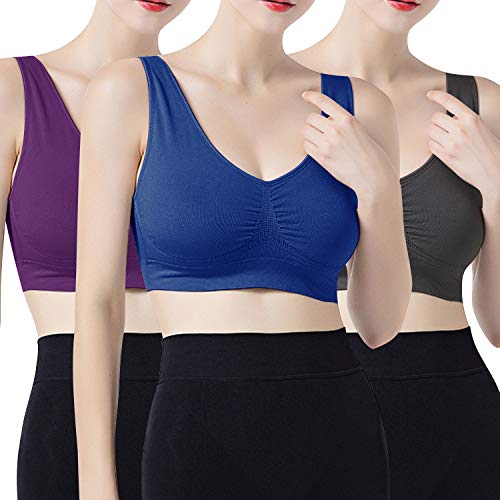 Libella 3er Pack Damen Sport BH Bügelloser Bustier Wohlfühl-BH Komfort-BH Schlaf-BH Freizeit- und Sport BH Seamless Sporttop Grau Blau Lila 3717 S/M von Libella