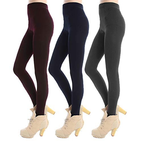 Libella 3er Pack Damen Thermo Leggings Strumpfhosen mit Innenfleece hohem Bund weich 4152 Grau+Weinrot+Dunkelblau L/XL von Libella