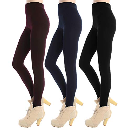 Libella 3er Pack Damen Thermo Leggings Strumpfhosen mit Innenfleece hohem Bund weich 4152 Schwarz+Weinrot+Dunkelblau S/M von Libella