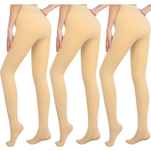 Libella 3er Pack Damen Thermo Strumpfhosen gefütterte Fleece Pantyhose Winter warm blickdichte Thermostrumpfhose Leggings Kuschel seamless dicke Plüsch Mehrfarbig 4152 Beige*3 XL von Libella