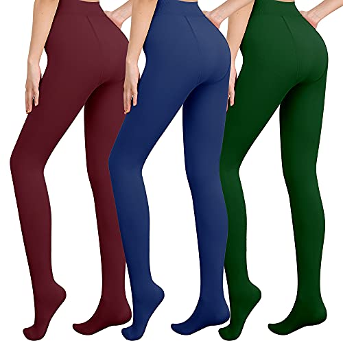 Libella 3er Pack Damen Thermo Strumpfhosen gefütterte Fleece Pantyhose Winter warm blickdichte Thermostrumpfhose Leggings Kuschel seamless dicke Plüsch Mehrfarbig 4152 Grün Rot Blau M von Libella