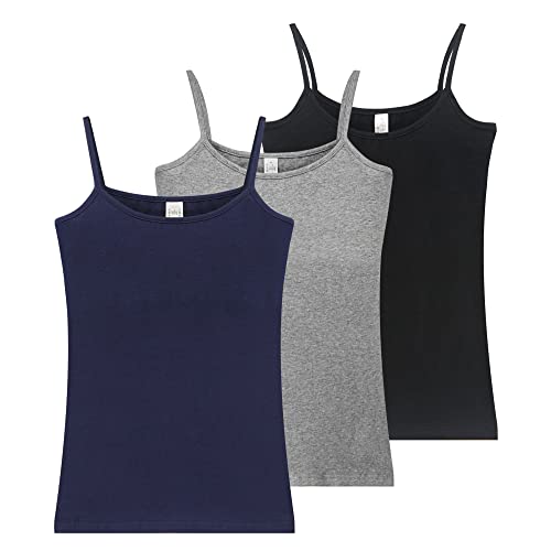 Libella 3er Pack Damen Unterhemden Baumwolle Spaghetti Basic Top mit Elasthan Elegant Tank Tops 3919 Schwarz+Grau+Marineblau L von Libella