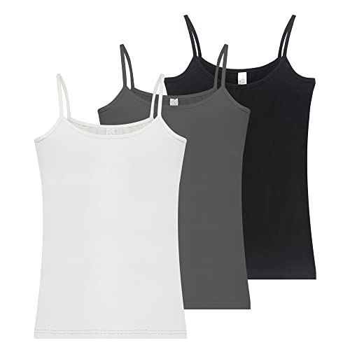 Libella 3er Pack Damen Unterhemden Baumwolle Spaghetti Basic Top mit Elasthan Elegant Tank Tops 3919 Schwarz+Weiss+Dunkelgrau S von Libella