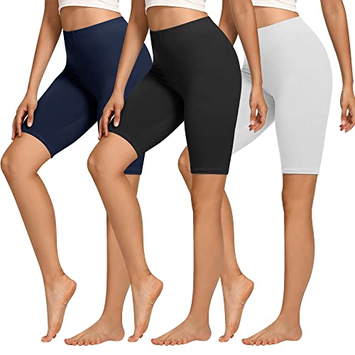 Libella 3er Pack Radlerhose Damen Kurze Leggings Baumwolle High Waist Shorts Blickdicht Sommer Sportshorts Schwarz Weiß Marineblau 4165 M von Libella