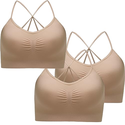 Libella 3er Pack Sport-BH Damen Bustier Gepolsterter Push Up Ohne Bügel Sport Bra Fitness Sporttop 3702-3er-Haut L/XL von Libella