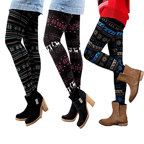 Libella 3er Set Winterleggings Skinny Thermoleggings Laufhose Norweger mit Weihnachtsmotiven Teddy-Innenfleece Frauen/Mädchen 4145A+4145B+4145F von Libella