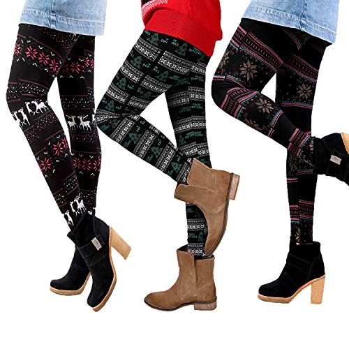 Libella 3er Set Winterleggings Skinny Thermoleggings Laufhose Norweger mit Weihnachtsmotiven Teddy-Innenfleece Frauen/Mädchen 4145B+4145E+4145D von Libella