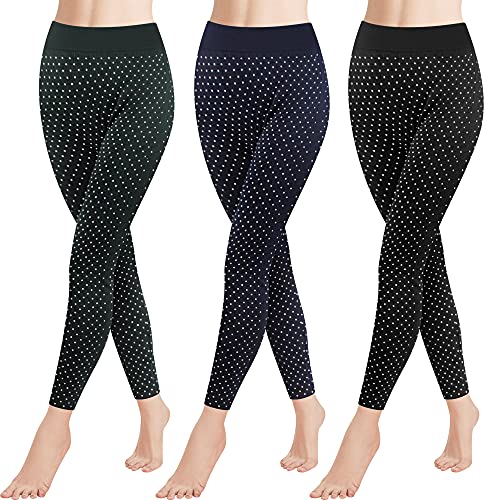 Libella 3er Thermoleggings Damen Winter Warme Leggings mit Innenfleece Winddichte Dicke Hosen mit Gepunktete geometrische Muster Schwarz Grün Marine Blau 4146 von Libella