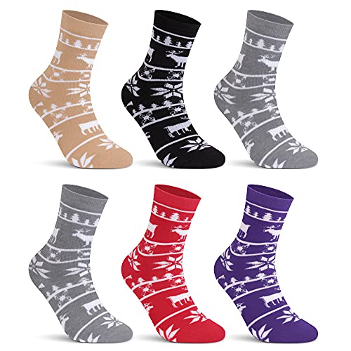 Libella 6 Paar Damen Socken Winter Dicke Thermosocken für Weihnachten Wintersocken mit Innenfrottee Vintage Stil Baumwolle warm Wollsocken Bunt 92214 35 38 von Libella